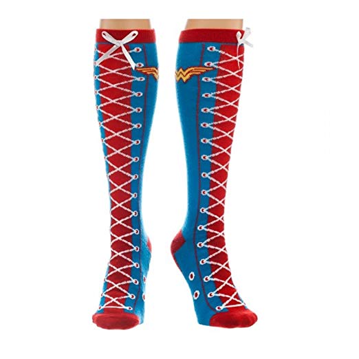 Wonder Woman Faux Lace Up Knee High Socks Size ONE SIZE