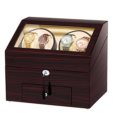 JQUEEN Automatic Wood Watch Winder Display Box 4 9 Storages