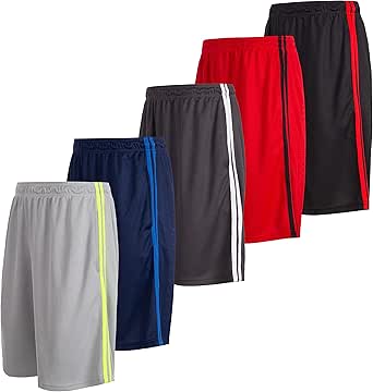 5 Pack: Men's Dry-Fit Sweat Resistant Active Athletic Performance Shorts