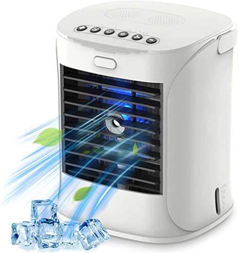 Portable Air Conditioner Fan, Personal Evaporative Air Cooler Super Quiet Desk Fan Air Cooler with 7 Colors Light, 3 Speeds, 3 in 1 Air Humidifier Misting Fan for Home Office Room