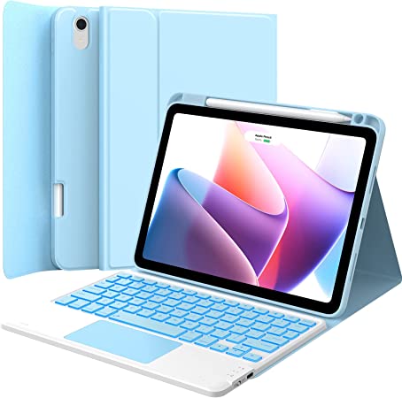 GreenLaw iPad Air (5th, 4th Gen- 2022, 2020) Case with Keyboard, 7-Color Backlit, Skin/semiSi-tech Cover, Smart Touchpad, Dual-Device Connection, for iPad Air 10.9 inch, Light Sky Blue