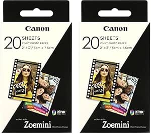 Canon Zink Photo Paper Pack, 20 sheets, White, 2" X 3". (3214C001) (Pack of 2)