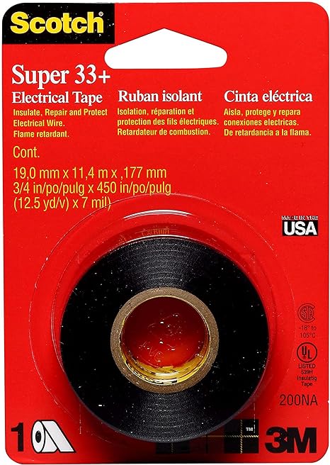 Scotch Super 33  Electrical Tape, Vinyl-Plastic, 3/4 in x 450 in (200NA)