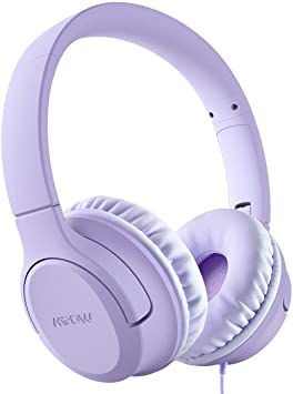 Kids Headphones, Mpow CHE2 Wired Headphones for Kids Teens, Children Headphones with Volume Limit, Foldable Adjustable On Ear Headphones for School, Travel, Compatible with Phones, Tablets, PC(Purple)