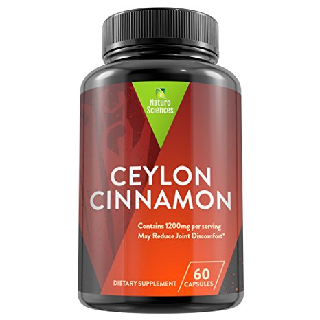 Organic Ceylon Cinnamon Dietary Supplement By Naturo Sciences - Potent 1200mg Per Serving Formula - Eases Discomfort & Supports Joint Pain Relief - Supports Heart Health - 60 Capsules - Made In USA