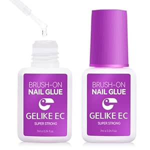 Gelike EC 2PCS Strong Adhesive Nail Glue - Brush On Nail Glue for Acrylic Nails Tips, Press On Nails, Quick-Drying Nail Bond, Super Durable & Long-Lasting for Broken Nail, False Nail Tips, Nail Salon