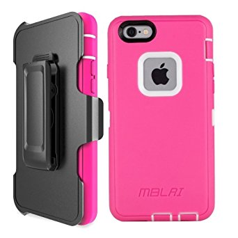 iPhone 6 Plus Case, MBLAI [4 in 1 Design] Tough Hybrid Shock-Absorbent [with Built-in Screen Protector] & [Belt Clip Holster] Case Cover for iPhone 6 Plus/ 6S Plus [5.5 inch](Pink/White)