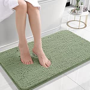 OLANLY Bathroom Rugs 24x16, Extra Soft Absorbent Chenille Bath Rugs, Rubber Backing Quick Dry, Machine Washable Bath Mats for Bathroom Floor, Tub and Shower, Home Decor Accessories, Sage Green