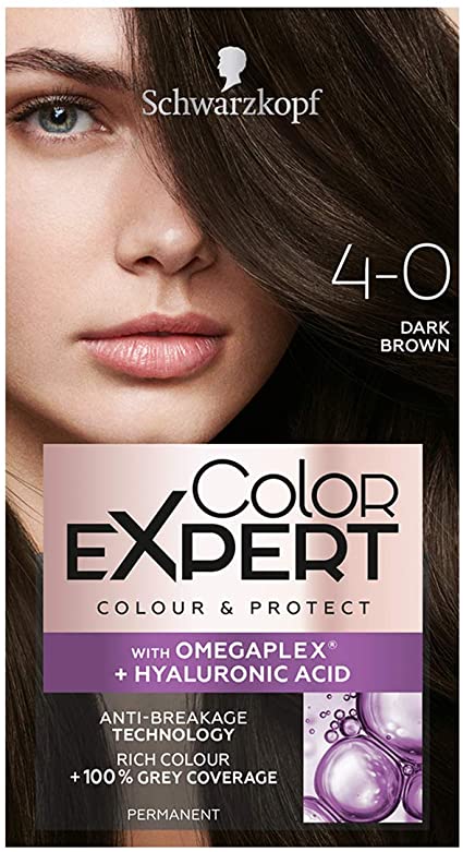 Schwarzkopf Color Expert Dark Brown Hair Dye Permanent, Up to 100% Grey Hair Coverage & Protect with Omegaplex - 4-0 Dark Brown