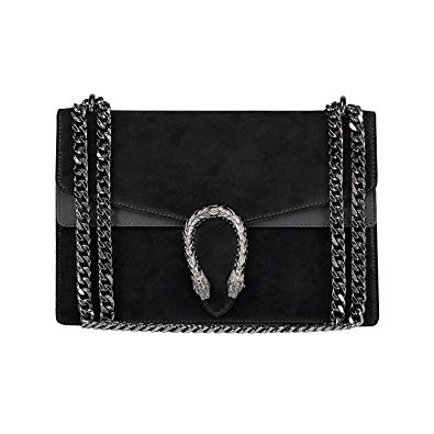 RACHEL Italian cross body chain bag, designer evening purse, flap bag, suede genuine leather
