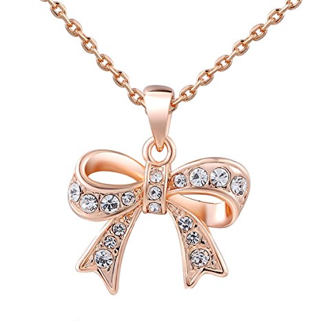 Elegant Fashion Women Charm Lady Jewelry Pendant Rose Gold Beautiful Bow Chain Necklace