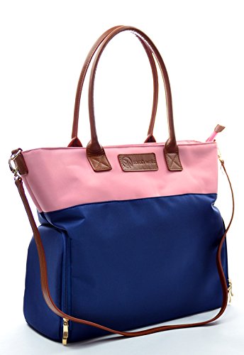Sarah Wells "Abby" Breast Pump Bag, Real Leather Straps (Blush Pink/Marine Blue)