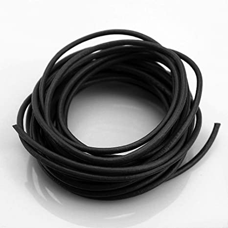 LolliBeads (TM) 3 mm Genuine Round Leather Cord Braiding String Black 5 Meters (5 Yards)