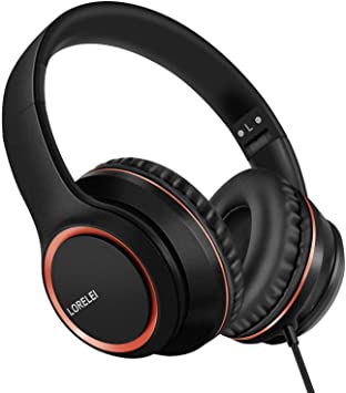 LORELEI X8 Over-Ear Wired Headphones with Microphone with 1.45m-Tangle-Free Nylon Line&3.5mm Plug,Lightweight Foldable & Portable Headphones for Smartphone,Tablet,Computer,Mp3/4(Space Black)