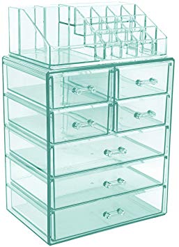 Sorbus Cosmetic Makeup and Jewelry Storage Case Display - Spacious Design - Great for Bathroom, Dresser, Vanity and Countertop (3 Large, 4 Small Drawers, Teal Thrill)