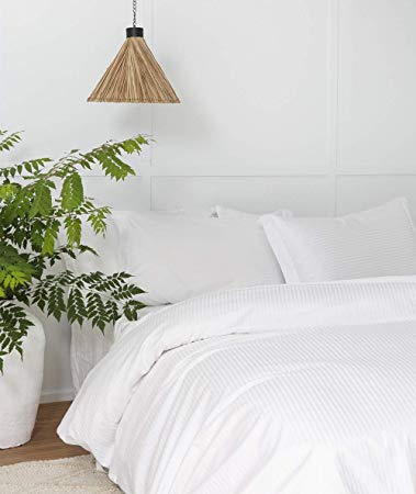 HORIMOTE HOME White Duvet Cover King, Classic Damask Pinstripe Pattern, 100% Long Staple Cotton with Silky & Luxury Sateen Woven, Cool & Breathable, Luxury Royal Hotel Style Clean Look Duvet Cover
