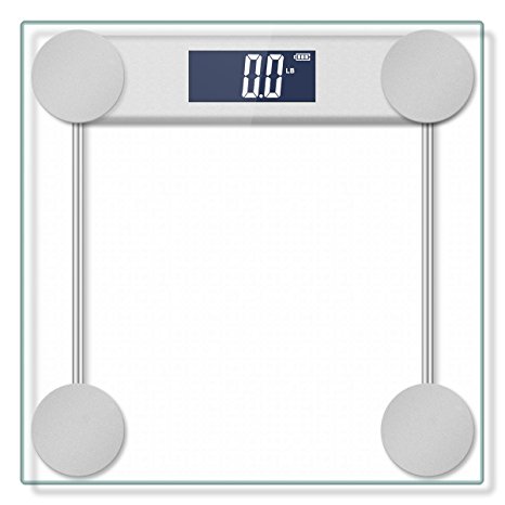 Hippih 400lb / 180kg Electronic Bathroom Scale with Tempered Right Angle Glass Balance Platform and Advanced Step-On Technology, Digital Weight Scale has Large Easy Read Backlit LCD Display