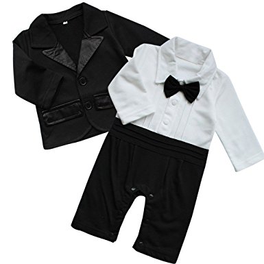 FEESHOW Baby Boy's 2Pcs Gentleman Wedding Formal Tuxedo Suit Romper Outfit Set