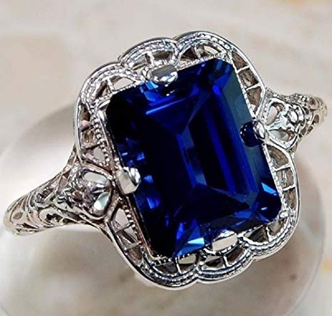 Yuren Elegant Huge Natural 3.5Ct Tanzanite 925 Silver Sapphire Ring Women Wedding Engagement Size 6-10 (US code 9)