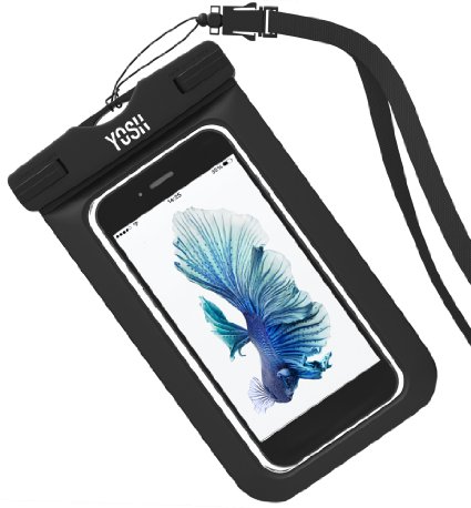 10026 LIFETIME WARRANTY 10026 YOSH Universal Waterproof Case Bag for Apple iPhone 6s 6 Plus Samsung Galaxy S6 Edge Best Water Proof Dust Dirt Proof Snowproof Pouch for Cell Phone up to 6 inchesBlack