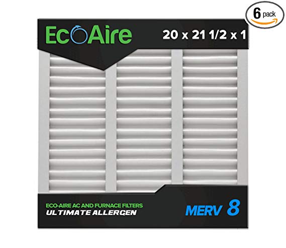 Eco-Aire 20x21 1/2x1 MERV 8, Pleated Air Filter, 20 x 21 1/2 x 1, Box of 6, Made in the USA