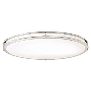 Westinghouse Lighting 6307800 32-1/2-Inch Oval Energy Star LED Indoor Flush Mount Ceiling Fixture, Brushed Nickel Finish with White Acrylic Shade