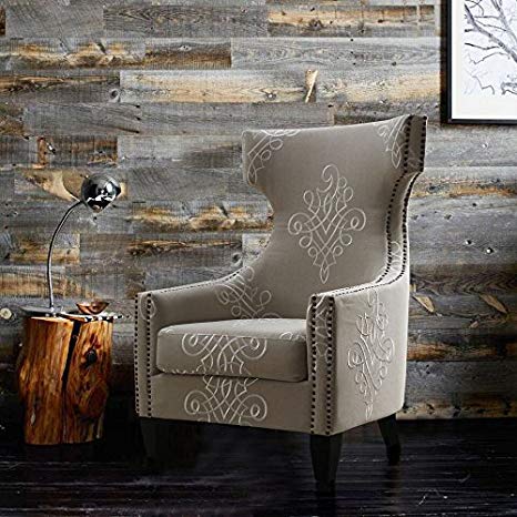 Tov Furniture Gramercy Embroidered Linen Wing Chair