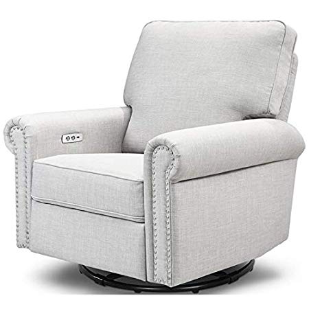 Million Dollar Baby Classic Linden Power Recliner and Swivel Glider in Light Grey Tweed | USB Charging Port | Push-Button Electronic Reclining Mechanism