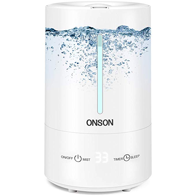 ONSON Cool Mist Humidifiers-4.5L Ultrasonic Whisper-Quiet Humidifier for Babies with Humidistat LED Display,Adjustable Mist Output,Sleep Timing Mode,Auto Shut-off,for Bedroom Baby Home(1.2 Gallon)