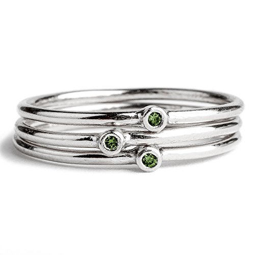 Custom Green Diamond Stacking Rings in Sterling Silver - Create Your Own Set