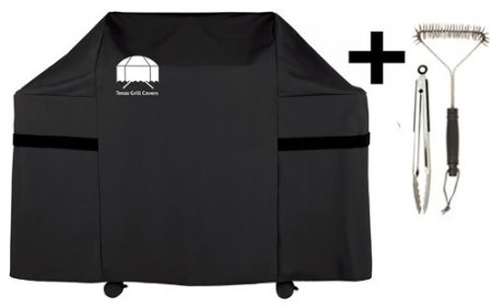 Texas Gas Grill Cover 7553 Premium Cover for Weber Genesis Gas Grill Including Grill Brush and Tongs