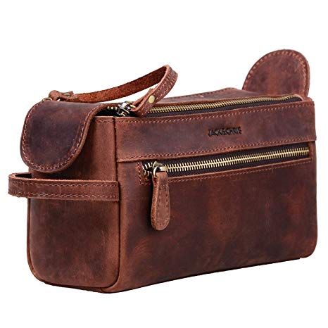 Jack&Chris Genuine Leather Unisex Travel Toiletry Bag Dopp Kit 1800-4 (Red Brown)