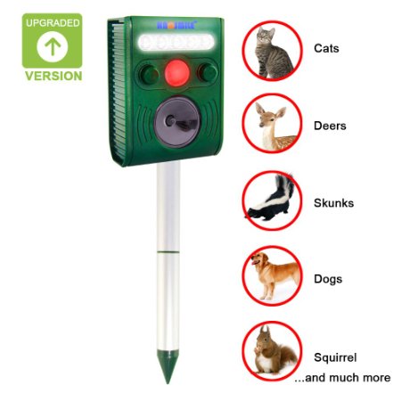 HNCSMILE Outdoor Solar Powered Ultrasonic Animal & Pest Repeller Scare Pest Animals away from Your Garden & Yard - Motion Activated [UPGRADED VERSION]