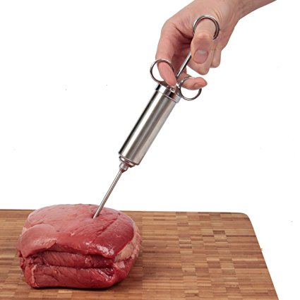 Mr Grill 2 Ounce Stainless Steel Meat / Marinade Injector - Turn Bland Tasting Meat Into Mouth Watering Feasts - 2 Marinade Needles - One Year Guarantee!