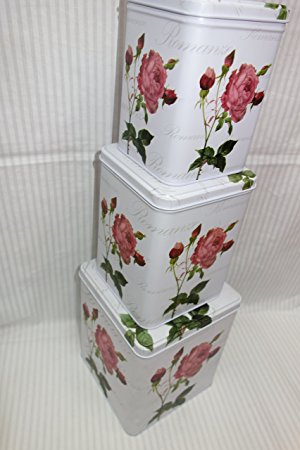 Country Cottage Empty Cookie Storage Tins, Shabby Chic, Square Shape with Rose Flower Patterns