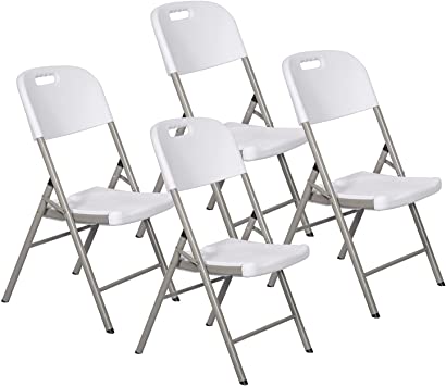 TYT Folding Plastic Chairs 4-Pack, White Vinyl Wooden Seat, 500-Pound Capacity, Set of 4