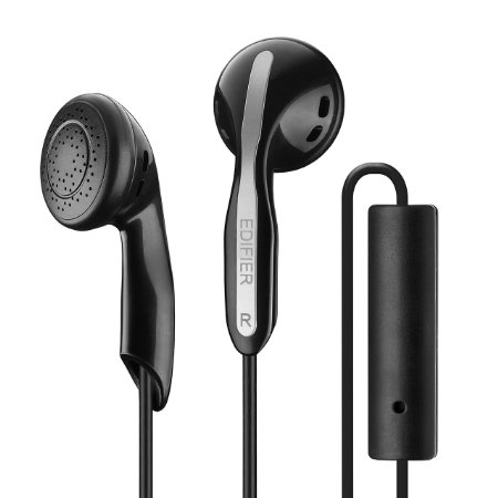 Edifier P180 Headphones with Mic and Inline Control - Stereo Earbud Earphone Earpod Headphone with Microphone and Remote High Quality For Apple iPhone Samsung HTC Nokia - Black
