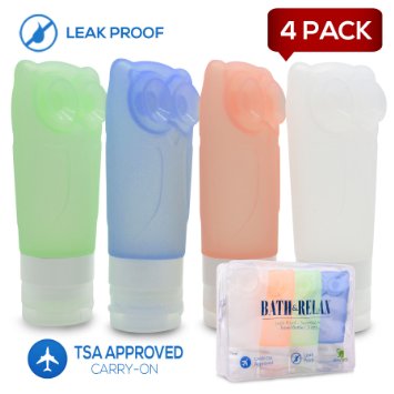 Travel Bottles Leak Proof Travel Toiletry Bottles set of 4 pack For All Liquid Toiletries Containers with TSA Approved Bag Travel Size toiletries Silicone