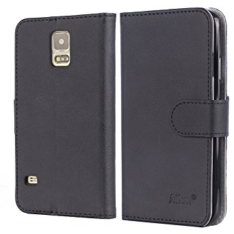 Galaxy S5 Case,by Ailun,Galaxy i9600,Premium PU Leather&Soft TPU,Impact Resistant&Scratch-proof Wallet,Self-Stand for Video Watching,Card Holder,Magnetic Flip Cover[Black]