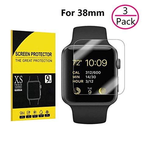 [3 Pack] Apple Watch 38mm Screen Protector,Onexix 9H Hardness, Anti-Bubble, Anti-Scratch, HD Clear Tempered Glass Screen Protector for Apple Watch 38mm (Series 3/2/1 Compatible)