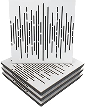 (4 Pack) Sound Absorption-Diffuse Acoustic Panel «Wave» for rec.studio | Wood laminated: (White)