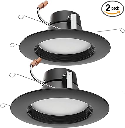 Satco S11835, 9 Watt; Led Downlight Retrofit; 5 Inch - 6 Inch; Cct Selectable; 120 Volts; Dimmable; Black Finish for Home, Office, Contractors, Buildings, Condos, Apartment Properties (2 Pack)