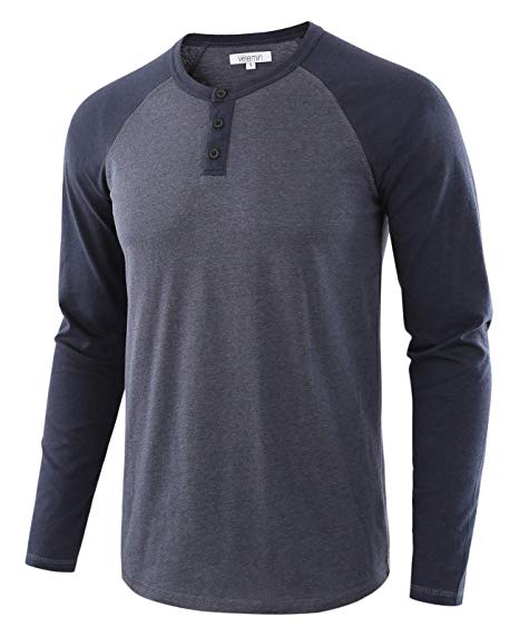 Vetemin Men's Casual Vintage Long Sleeve Raglan Henley Shirts Baseball T-Shirt