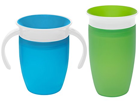 Munchkin Miracle 360 Degree No-Spill Trainer and 10 Ounce Cup, Twin Pack, Blue & Green