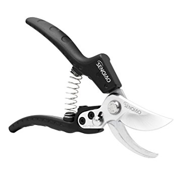 SENQIAO Pruning Shears,Best Bypass Pruner Garden Shears,Tree Trimmer,Ideal Shrub Plant Scissors & Rose Cutter Razor Sharp Hand Secateurs Ergonomic Gardening Tool for Effortless Cuts (Black)