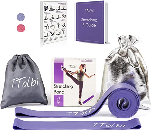 TTolbi Stretch Bands for Dancers, Ballerinas and Gymnasts | Dance Stretch Bands for Flexibility, Mobility and Strength | Shiny Bag, Travel Bag, Printed Stretches and Stretching E-Guide, Purple