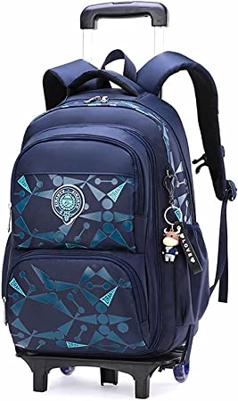 Yookeyo Primary and Middle School Students Trolley School Bag Boys Rolling Backpack Large Capacity Wheeled Travel Bag 2 Wheels-blue