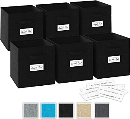 Neaterize Storage Cubes - Set of 6 Storage Bins | 2 Handles & 10 Label Window Cards | Cube Storage Bins | Foldable Closet Organizers and Storage | Fabric Storage Box for Home, Office (Black)