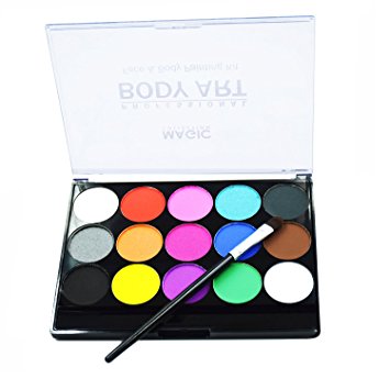 Face Paint Kit for Kids Make Up Palette-Safe & Non-Toxic, Ideal for Halloween Party Face Painting - Easy to Wear and Remove-15 Colors with One Fine Brush