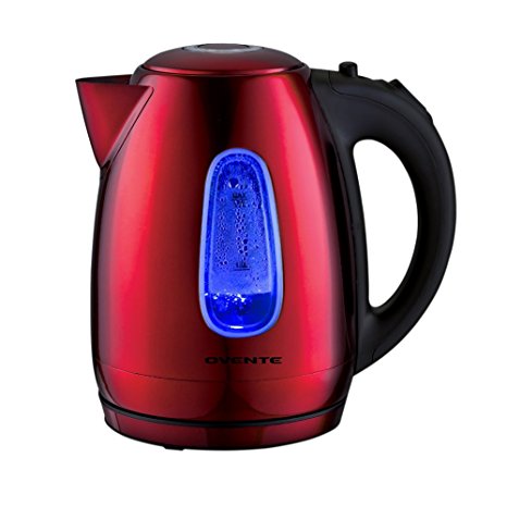 Ovente KS96R 1.7 Liter BPA Free Stainless Steel Cordless Electric Kettle, Red